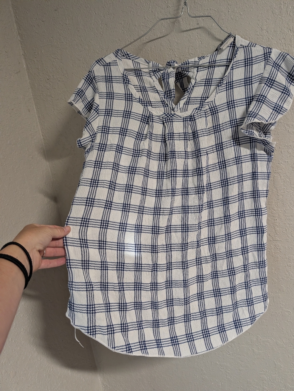Tie Back Cap Sleeve Top S Blue Plaid Ruffle Dainty Fairy Preppy Festival Boho